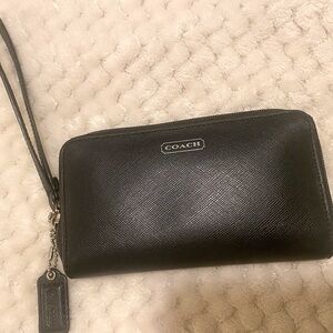 Coach black leather wristlet